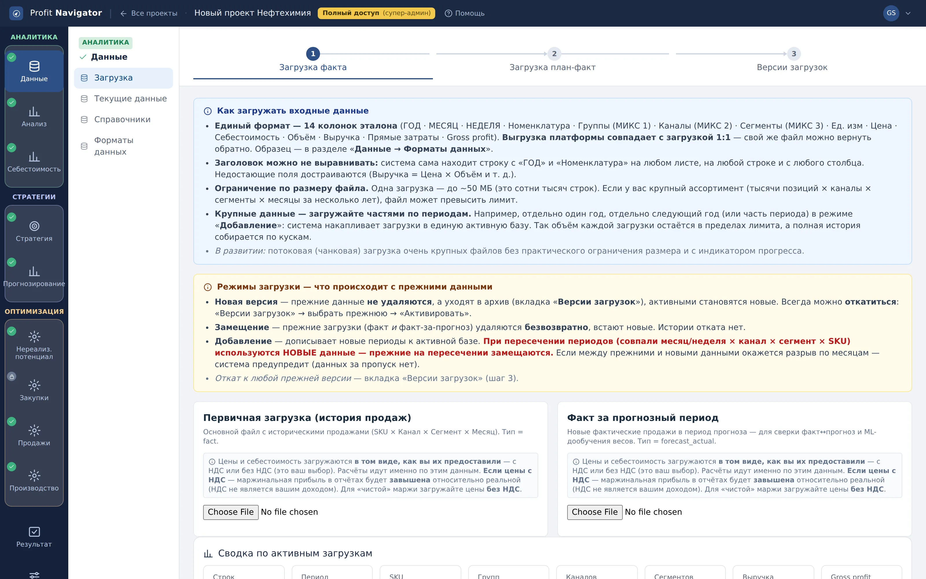 Сводка по активным загрузкам