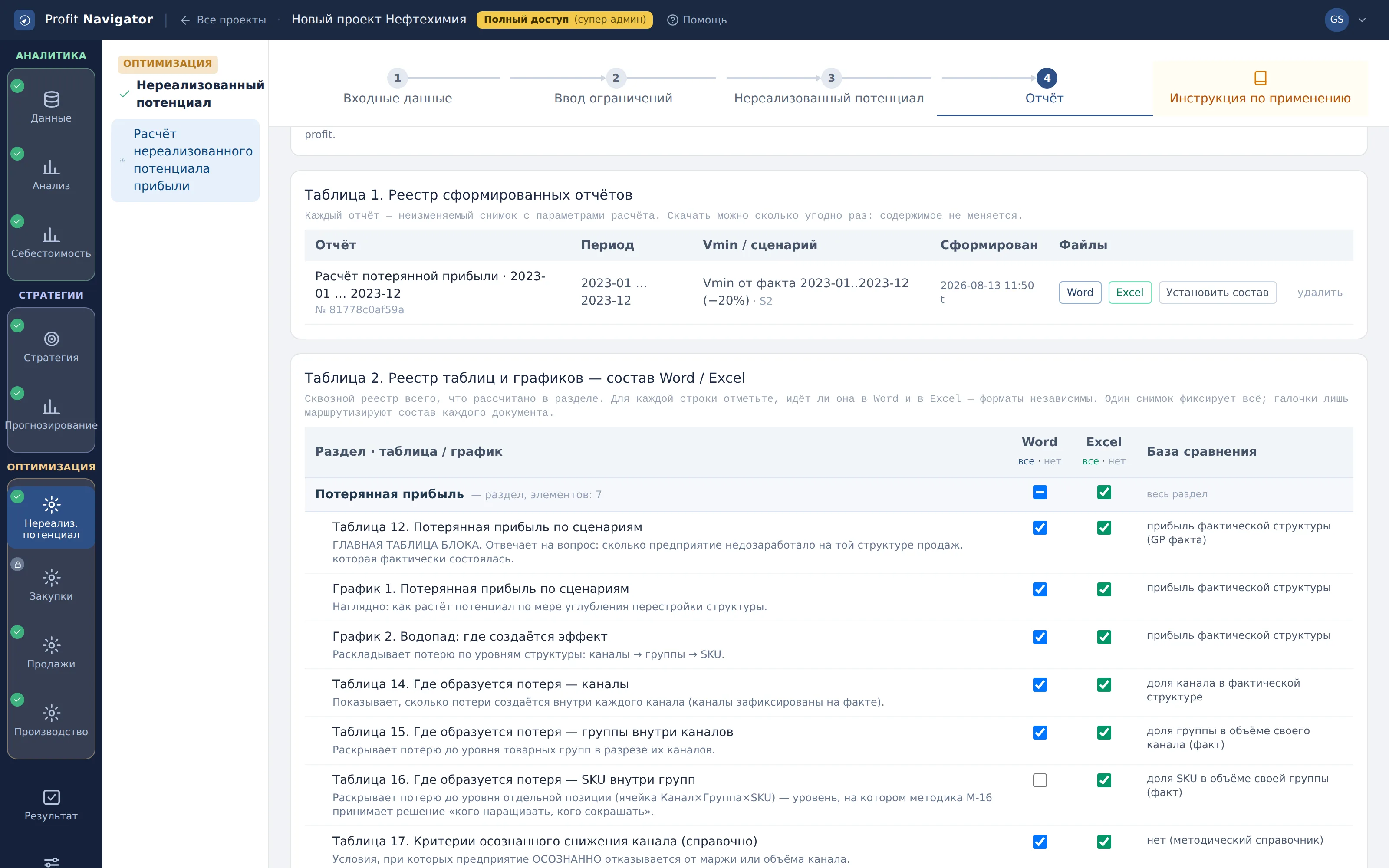 Реестр сформированных отчётов